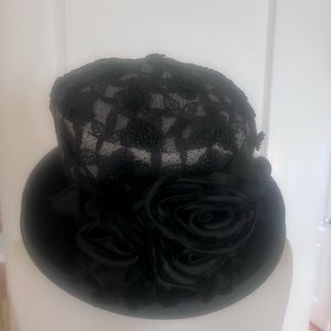 Kokin New York Wide Brim Velvet 3D Flower Satin Doll Designer Hat